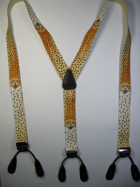WILDLIFE CHEETA Button On.1 1/2"x 48" "Y" Style Leather Ends. Entirely Stretchable Hand Washable and Hang to Dry Cotton/Polyester Material. YB-PB130N48WLCH